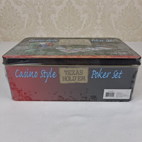 Texas Hold 'Em Casino Style Poker Set In Metal Tin Chips and More NWT - Picture 2 of 7